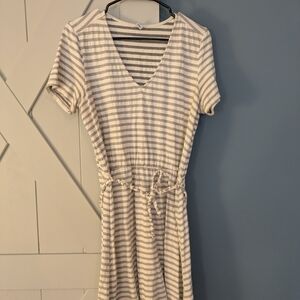 Old Navy Gray and White Striped Midi Dress